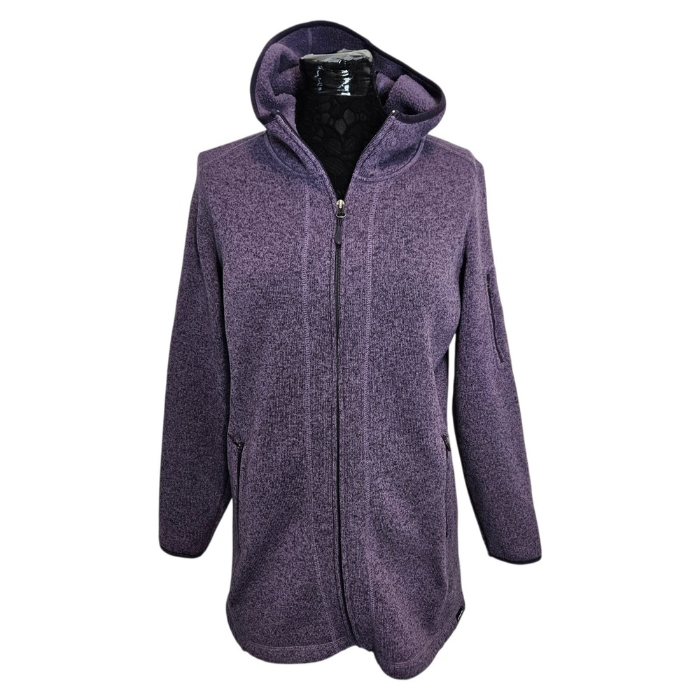 LL Bean Fleece Coat Hooded Jacket Long Full Zip Pockets Women's Petite L Purple